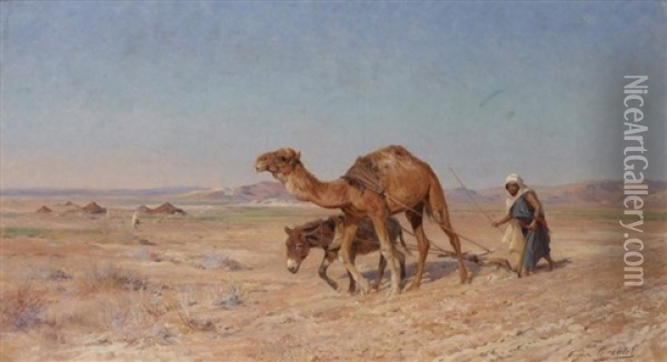 Le Labour Au Maroc Oil Painting - Eugene Alexis Girardet
