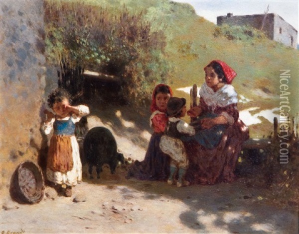 Italienische Landschaft Mit Mutter Und Kinder Oil Painting - Otto Brandt