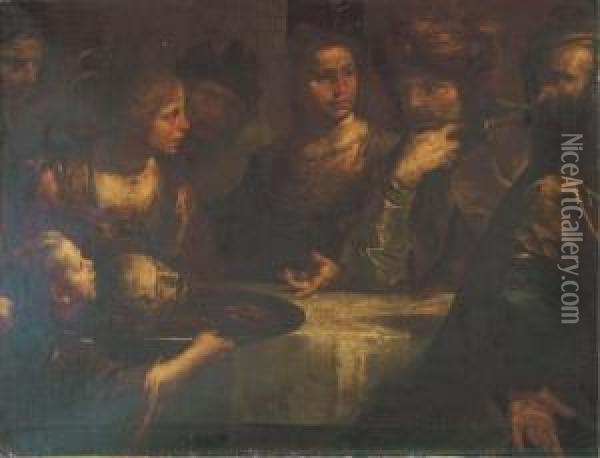 Salome Presenting The Head Of John The Baptist To Herod Oil Painting - Giocchino Assereto