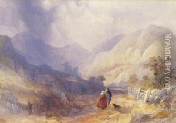 A Couple On A Mountain Pass Oil Painting - Thomas Miles Richardson