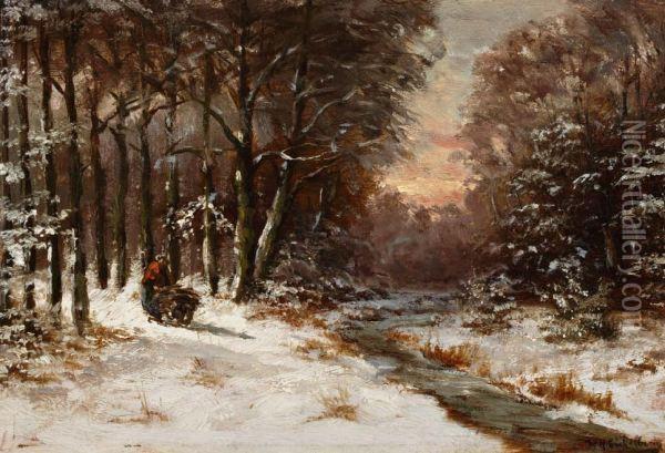 Vrouw Met Sprokkelhout In Winters Bos Oil Painting - Willem Hendrik Eickelberg