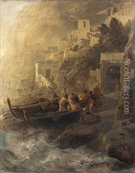 Fishermen On The Amalfi Coast Oil Painting - Oswald Achenbach