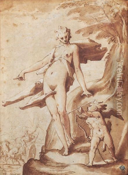 Venus Ordonnant A L'Amour De Percer De Ses Fleches Le Coeur De Pluton Oil Painting - Hendrick Goltzius