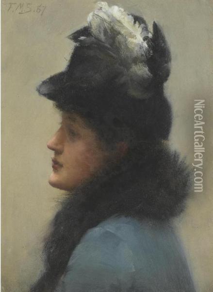 Portrait Of An Elegant Lady Oil Painting - Frank Markham Skipworth