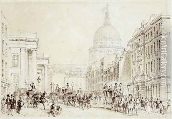 View of St. Martins le Grand and the Old General Post Office, c.1830 Oil Painting - Thomas Hosmer Shepherd
