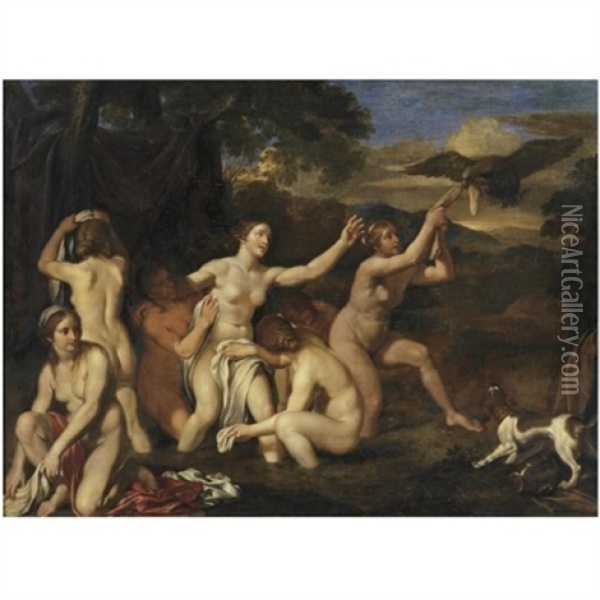 Diana And Nymphs Bathing Oil Painting - Louis de Boulogne the Younger