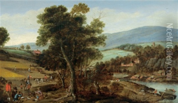 Bewaldete Landschaft Mit Vielen Figuren Oil Painting - Jacob Grimmer