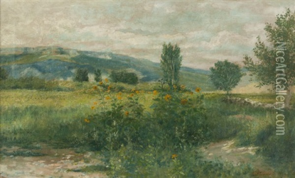 Wildflowers In A Landscape Oil Painting - Charles Dorman Robinson
