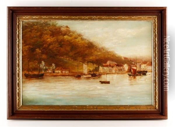 Autumn Harbor Scene Oil Painting - Elisha Taylor Baker