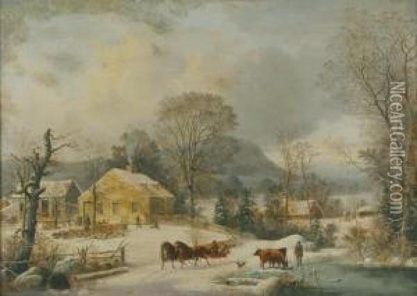 Ketcham Farm In Winter, New Haven Oil Painting - George Henry Durrie