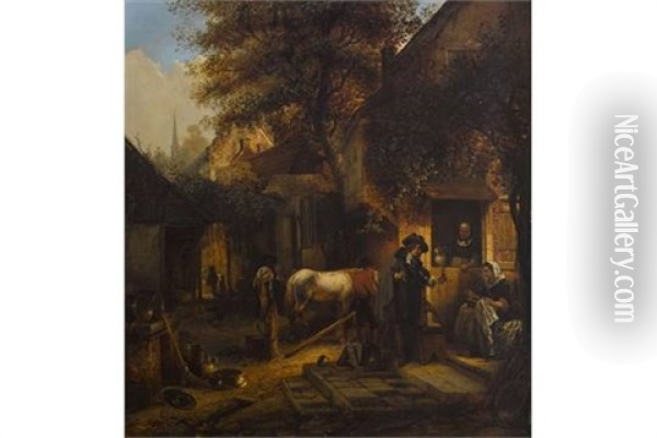 Rastender Edelmann Vor Einer Schanke Oil Painting - Hendrik Jan Augustyn Leys