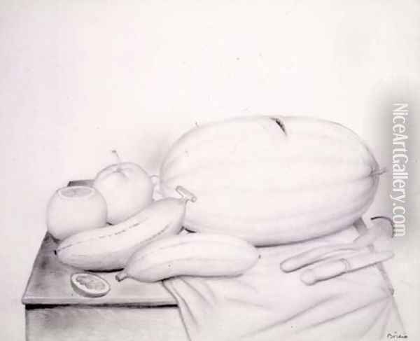Still Life With Watermelon II Oil Painting - Fernando Botero