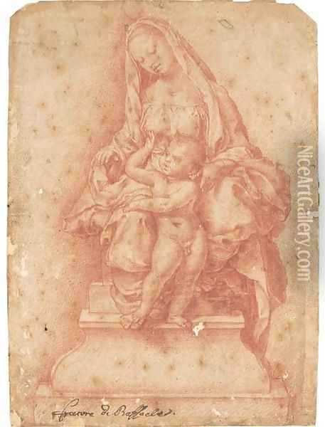 The Madonna and Child seated on a throne Oil Painting - Girolamo Genga
