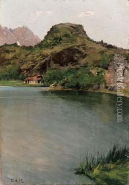 Lago Oil Painting - Lorenzo Delleani