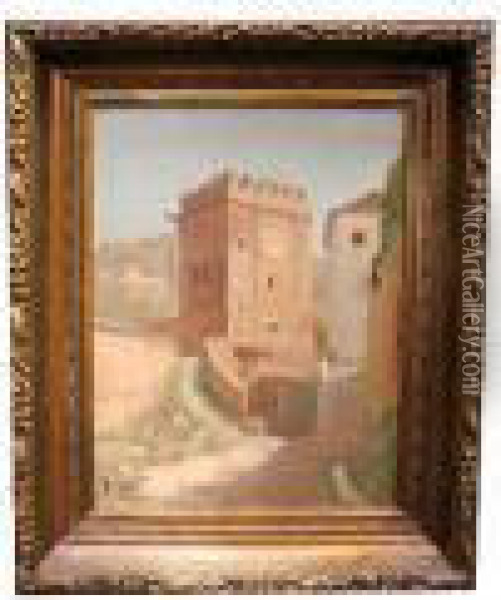 The Battlements Of The Alhambra, Spain Oil Painting - William Posey Silva