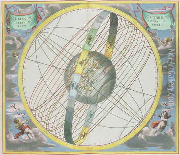 Map Charting the Orbit of the Moon around the Earth, from 'A Celestial Atlas, or The Harmony of the Universe' Oil Painting - Andreas Cellarius