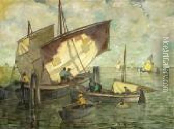 Venetian Fishingboats At Chioggia Oil Painting - Ludwig Dill