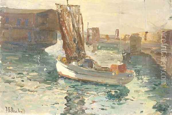 Sailboat in a Harbor Oil Painting - Franz Bischoff