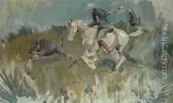 The Boar Hunt Oil Painting - Joseph Crawhall