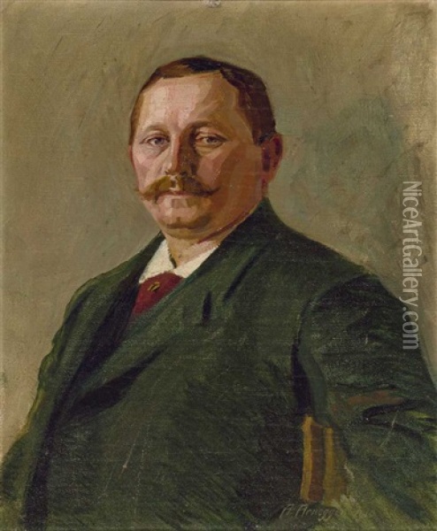Portrait Des Munchner Fuhrunternehmers Josef Ebner, Schwiegervater Des Malers Oil Painting - Alwin Arnegger