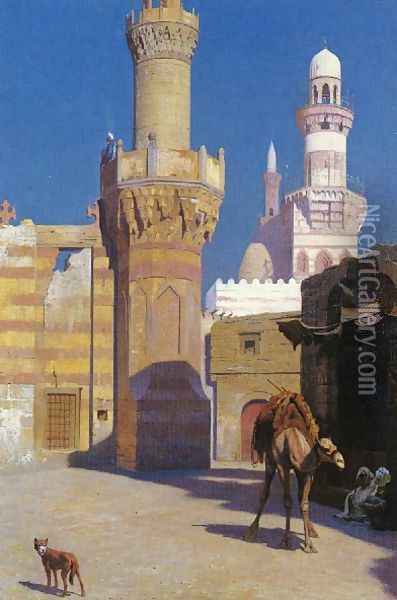 A Hot Day In Cairo In Front Of The Mosque Oil Painting - Jean-Leon Gerome