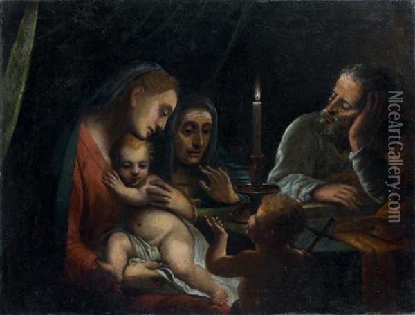 La Sainte Famille Avec Sainte Elisabeth Et Saint Jean-baptiste Oil Painting - Luca Cambiaso