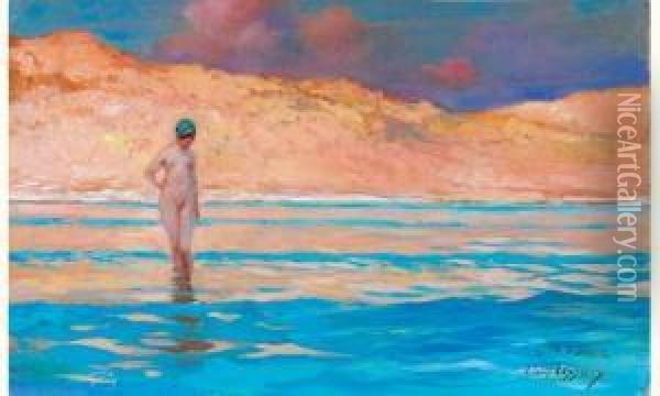A La Plage, Ile D'oleron Oil Painting - Ernest Louis Lessieux