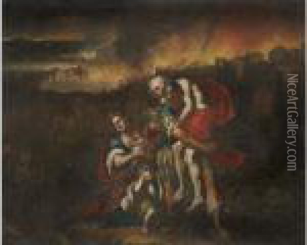 Aeneas Carrying His Father From Burning Troy Oil Painting - Federico Fiori Barocci