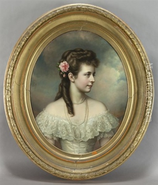 Portrait Of Woman With Pink Flower Oil Painting - Friedrich Wailand