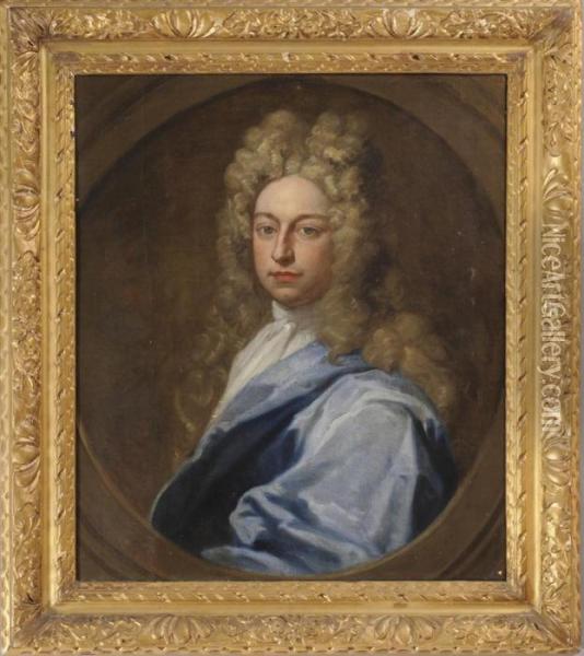 Portrait Of A Gentleman In An Elaborate Wig Oil Painting - Sir Godfrey Kneller