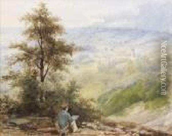  Jeune Peintre Dans Un Paysage De Collines  Oil Painting - Ciceri, Eugene