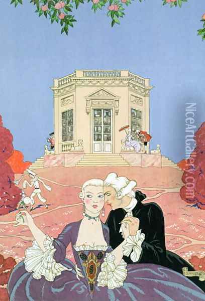 The Indolents, illustration for 'Fetes Galantes' Oil Painting - Georges Barbier