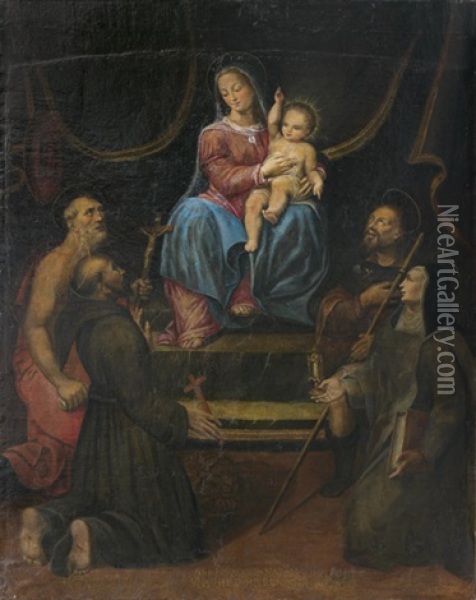 La Sainte Conversation Avec Saint Jerome, Saint Francois, Saint Jacques Et Sainte Claire Oil Painting - Lucca Longhi