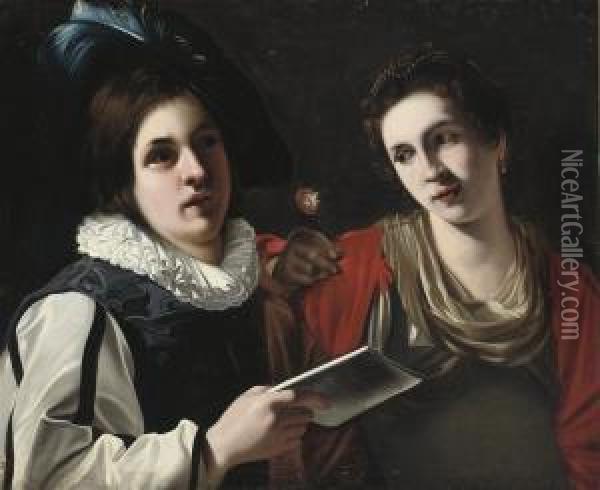 A Singer And His Muse Oil Painting - Bartolomeo Manfredi
