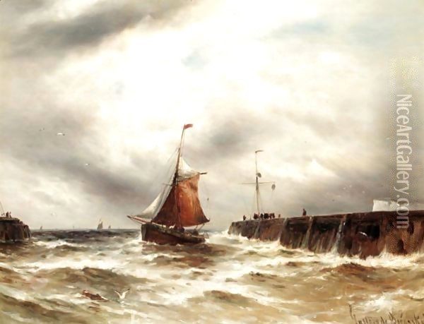 Bringing Home The Catch In Stormy Seas, Dover Oil Painting - Gustave de Breanski