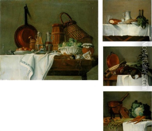 Un Chaudron, Un Choux, Des Carottes Et Du Cerfeuil Sur Une Table Oil Painting - Etienne Jeaurat