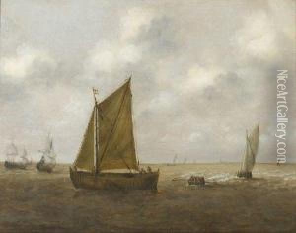 Bateau De Peche Sur Une Mer Calme Oil Painting - Claes Claesz. Wou