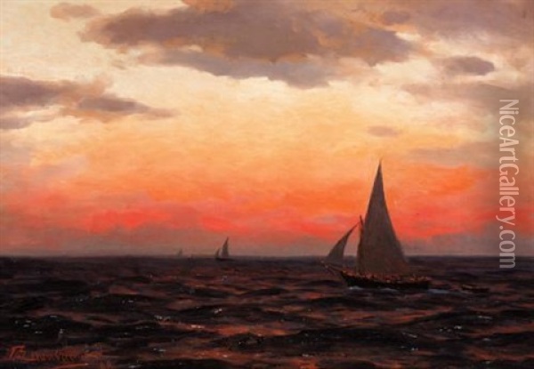Shipping At Sunset Oil Painting - Karl Paul Themistocles von Eckenbrecher