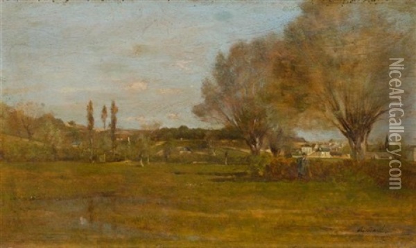 Landschaft Mit Aussicht Auf Ein Dorf Oil Painting - Antoine Chintreuil