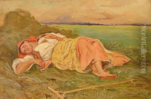 Odpoczynek Oil Painting - Wincenty Wodzinowski