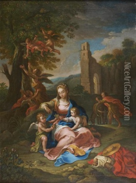 Repos De La Sainte Famille En Egypte Oil Painting - Giuseppe Bartolomeo Chiari