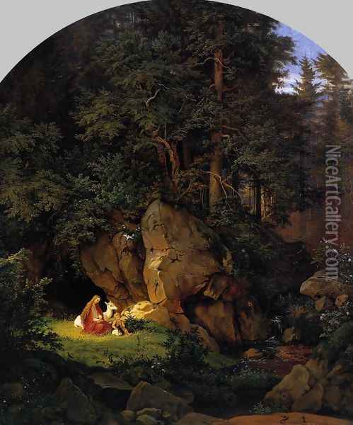 Genoveva in the Forest Seclusion 1841 Oil Painting - Adrian Ludwig Richter
