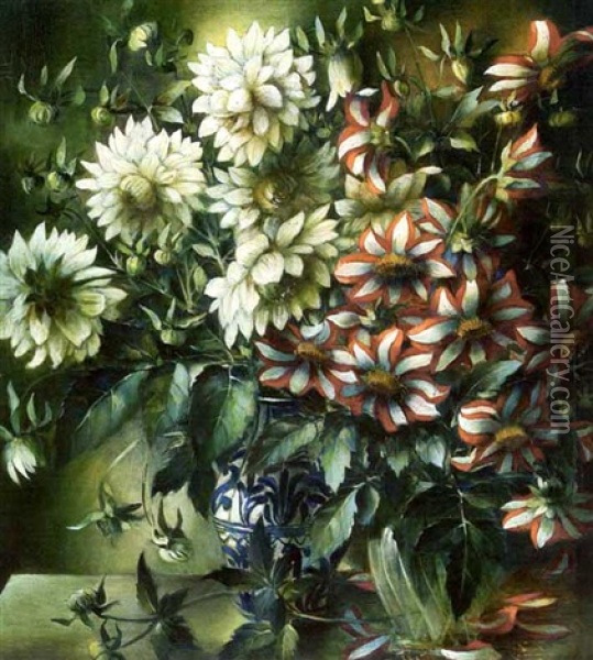 Dahlien Oil Painting - Otto Lange