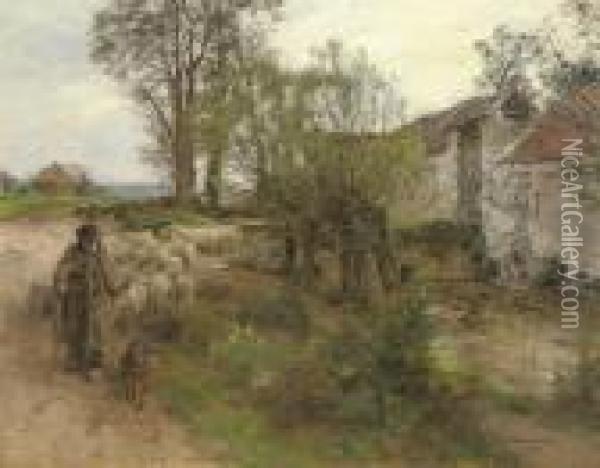 Sortie Du Troupeau Du Rue Chailly Oil Painting - Leon Augustin Lhermitte