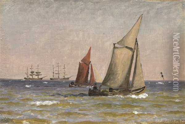 Segelschiffe Im Meer Oil Painting - Christian Blache