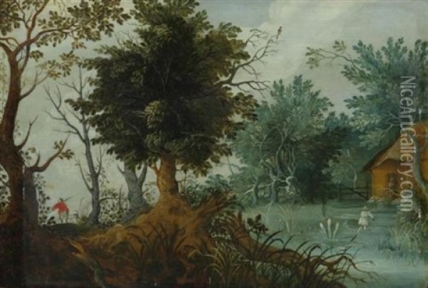Waldlandschaft Mit Figuren Oil Painting - Isaac Van Oosten