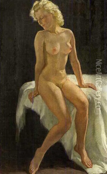 Sitzender Madchenakt Oil Painting - Wilhelm Hempfing