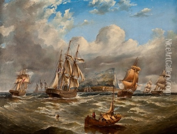 British Naval Bessels Off Gibraltar Oil Painting - George Alexander Napier