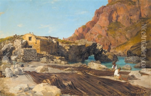 Fishermen In Naples Oil Painting - Antal Ligeti