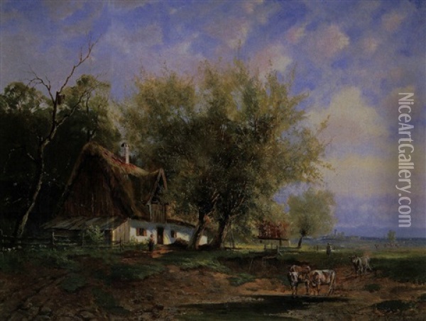 Landschaften Mit Bauernhaus Und Kuhen Oil Painting - Franz Reder-Broili